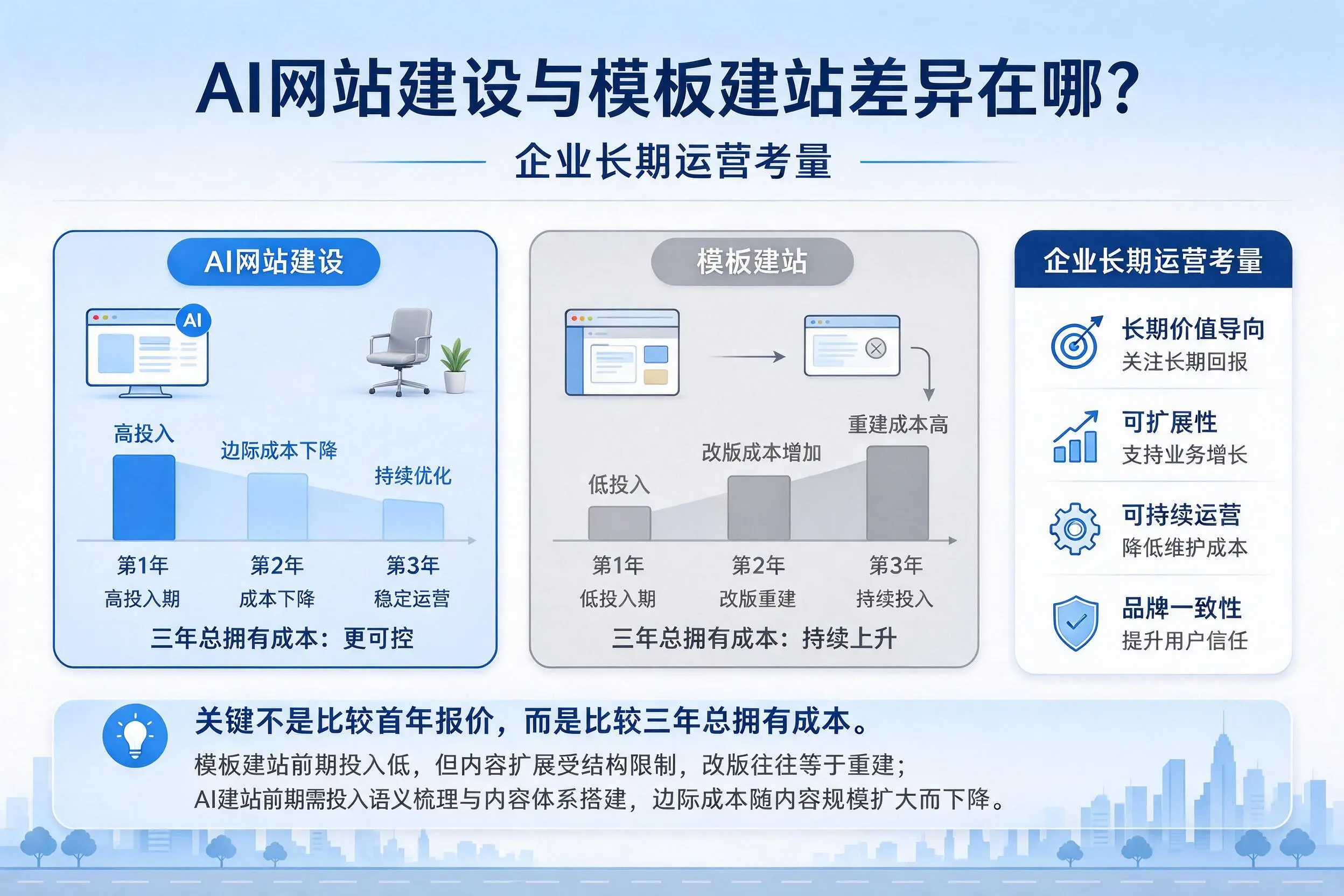 AI网站建设与模板建站差异在哪？巴中企业长期运营考量